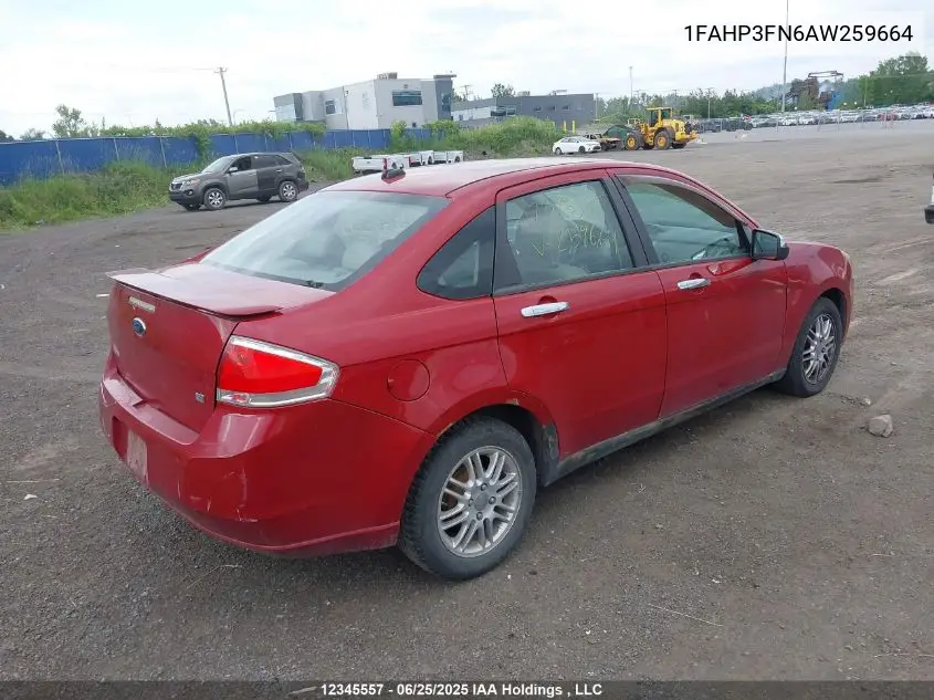2010 Ford Focus Se VIN: 1FAHP3FN6AW259664 Lot: 12345557