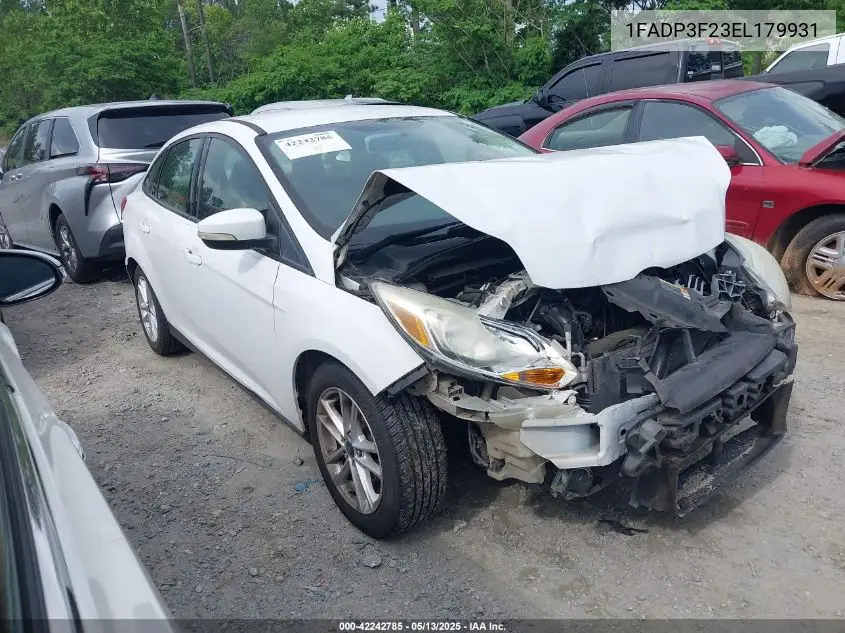 2014 Ford Focus Se VIN: 1FADP3F23EL179931 Lot: 42242785