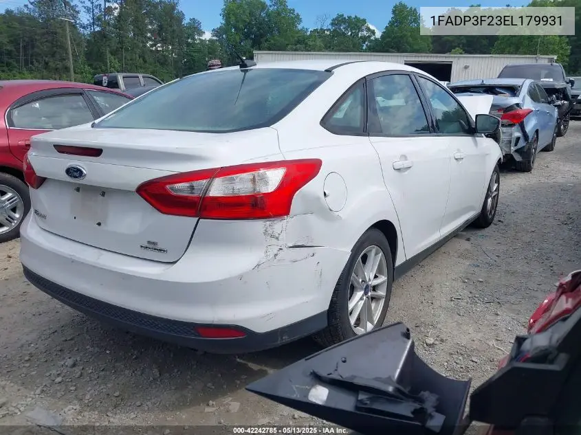 2014 Ford Focus Se VIN: 1FADP3F23EL179931 Lot: 42242785