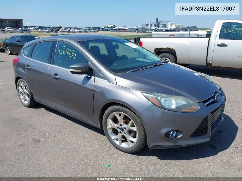 2014 Ford Focus Titanium VIN: 1FADP3N22EL317007 Lot: 42641134