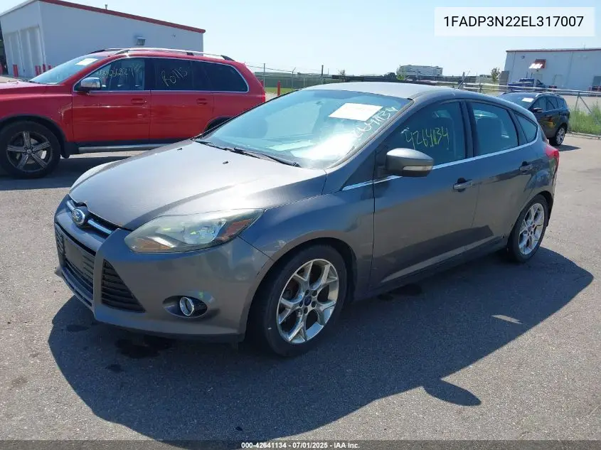 2014 Ford Focus Titanium VIN: 1FADP3N22EL317007 Lot: 42641134