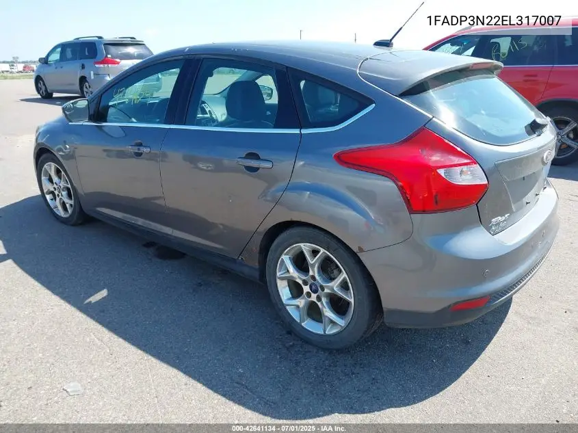 2014 Ford Focus Titanium VIN: 1FADP3N22EL317007 Lot: 42641134