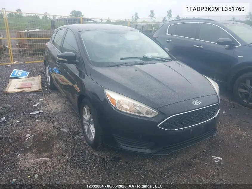 2015 Ford Focus Se VIN: 1FADP3K29FL351760 Lot: 12332804