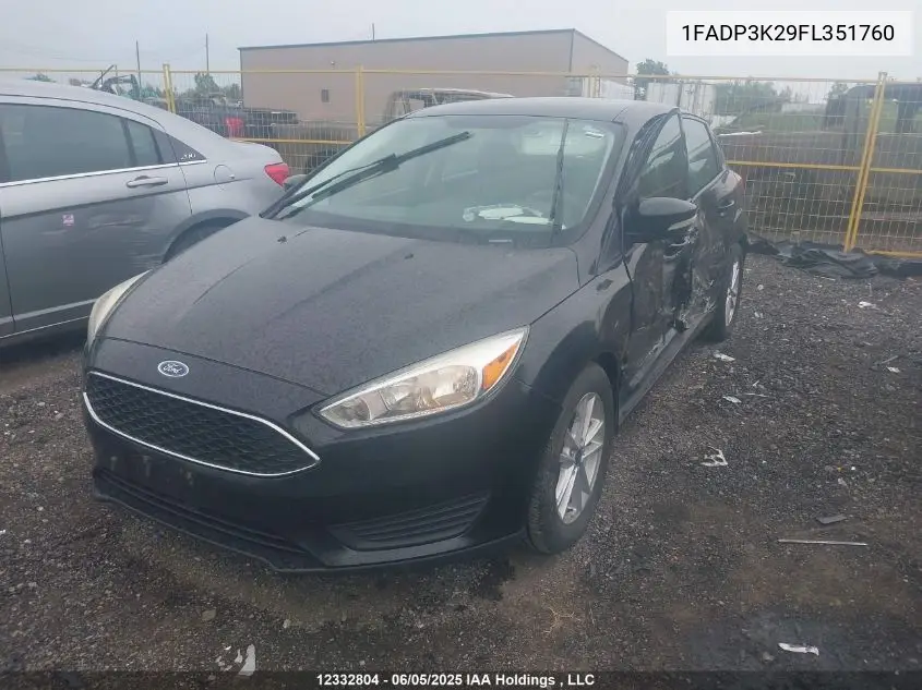 2015 Ford Focus Se VIN: 1FADP3K29FL351760 Lot: 12332804
