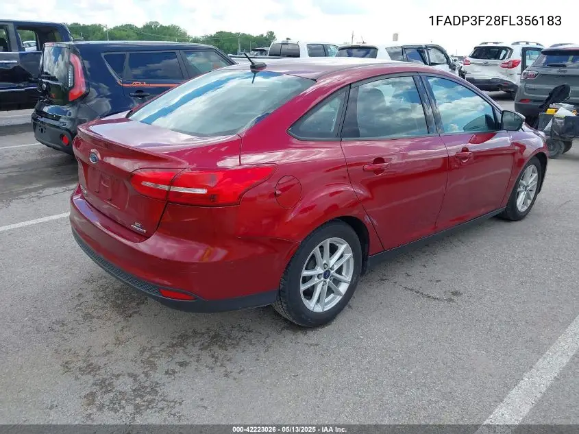2015 Ford Focus Se VIN: 1FADP3F28FL356183 Lot: 42223026