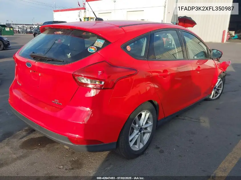 2015 Ford Focus Se VIN: 1FADP3K2XFL350987 Lot: 42647493