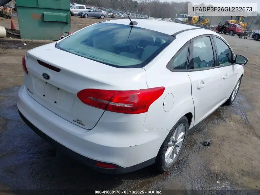 2016 Ford Focus Se VIN: 1FADP3F26GL232673 Lot: 41800178