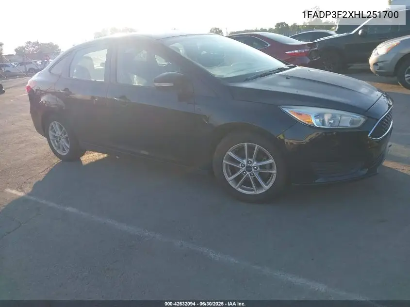 2017 Ford Focus Se VIN: 1FADP3F2XHL251700 Lot: 42632094