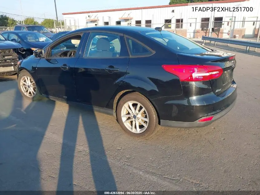 2017 Ford Focus Se VIN: 1FADP3F2XHL251700 Lot: 42632094