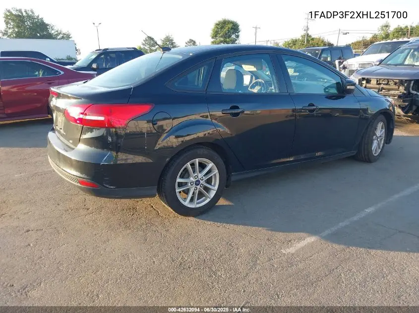 2017 Ford Focus Se VIN: 1FADP3F2XHL251700 Lot: 42632094