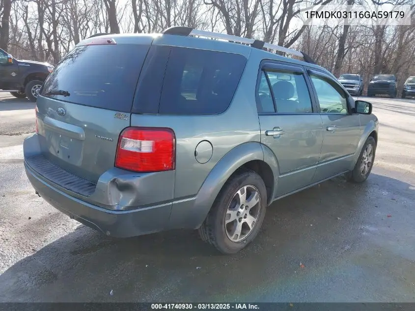 2006 Ford Freestyle Limited VIN: 1FMDK03116GA59179 Lot: 41740930