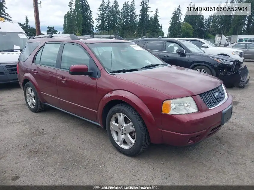 2006 Ford Freestyle Limited VIN: 1FMDK06166GA52904 Lot: 41916036