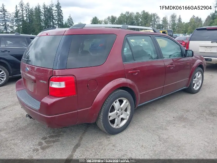 2006 Ford Freestyle Limited VIN: 1FMDK06166GA52904 Lot: 41916036