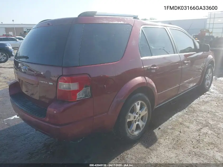 2006 Ford Freestyle Limited VIN: 1FMDK03166GA33600 Lot: 42045138