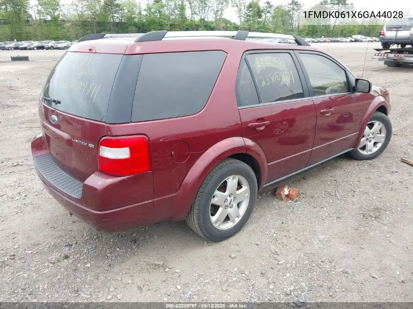 2006 Ford Freestyle Limited VIN: 1FMDK061X6GA44028 Lot: 42239797