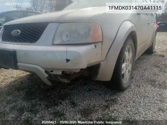 2007 Ford Freestyle Limited VIN: 1FMDK03147GA41115 Lot: 20208423