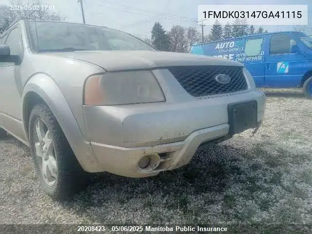 2007 Ford Freestyle Limited VIN: 1FMDK03147GA41115 Lot: 20208423