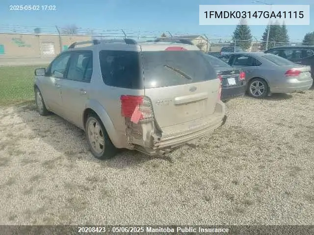 2007 Ford Freestyle Limited VIN: 1FMDK03147GA41115 Lot: 20208423