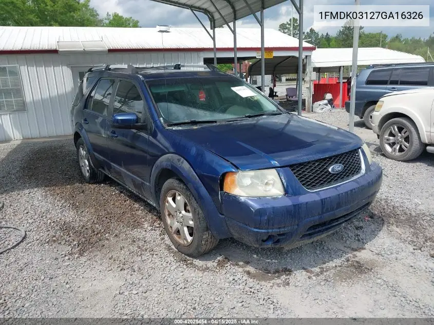 2007 Ford Freestyle Limited VIN: 1FMDK03127GA16326 Lot: 42025454