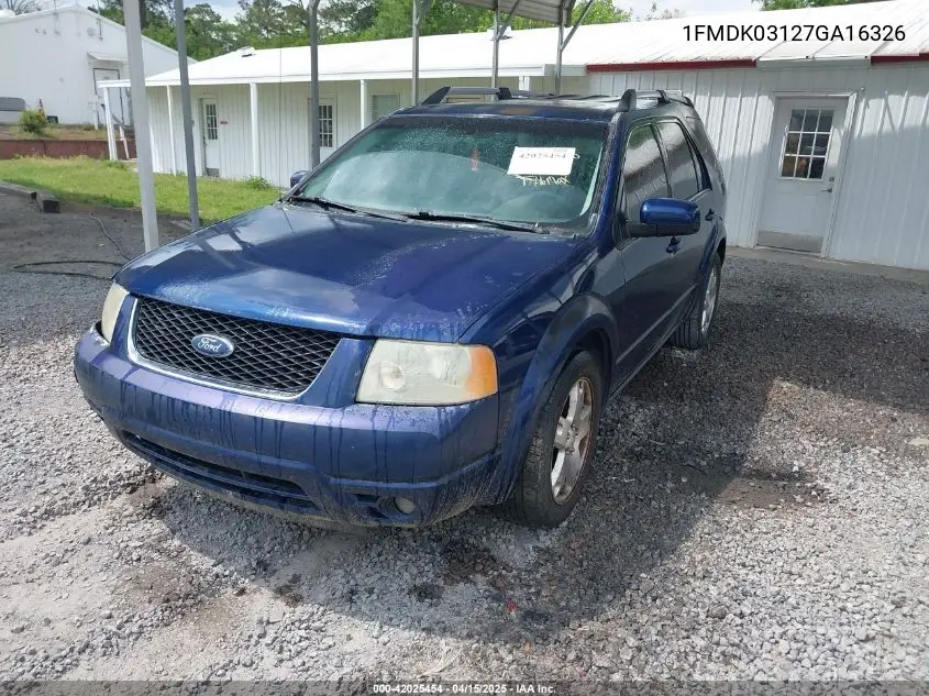2007 Ford Freestyle Limited VIN: 1FMDK03127GA16326 Lot: 42025454