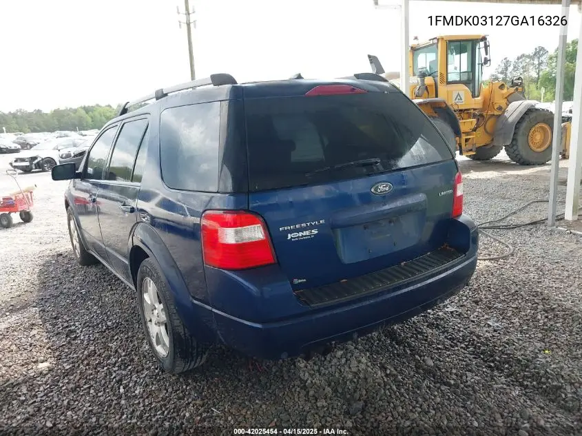 2007 Ford Freestyle Limited VIN: 1FMDK03127GA16326 Lot: 42025454