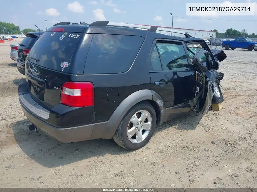 2007 Ford Freestyle Sel VIN: 1FMDK02187GA29714 Lot: 42413584