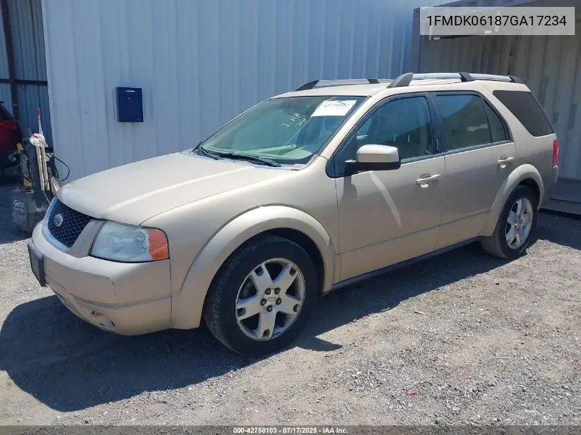 2007 Ford Freestyle Limited VIN: 1FMDK06187GA17234 Lot: 42758103