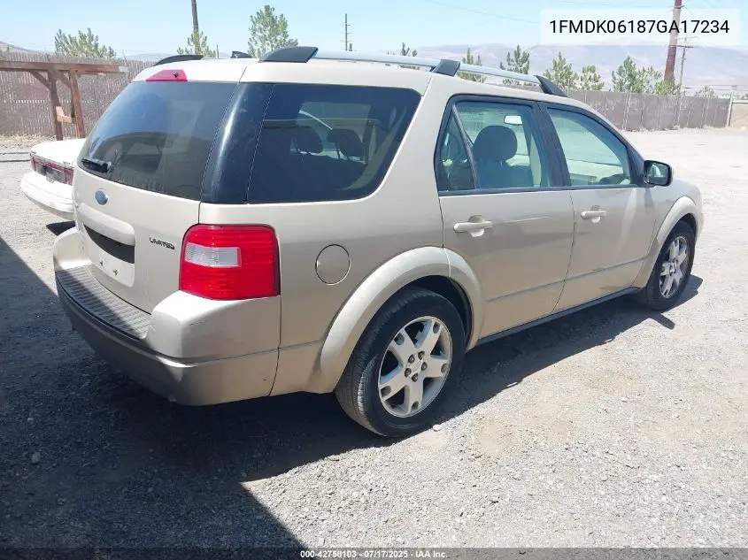 2007 Ford Freestyle Limited VIN: 1FMDK06187GA17234 Lot: 42758103