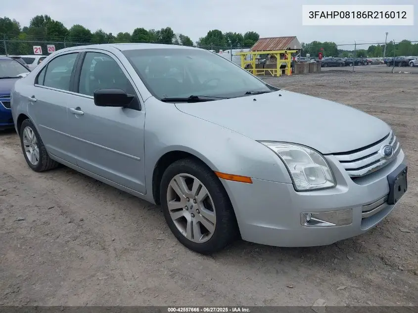 2006 Ford Fusion Sel VIN: 3FAHP08186R216012 Lot: 42557666