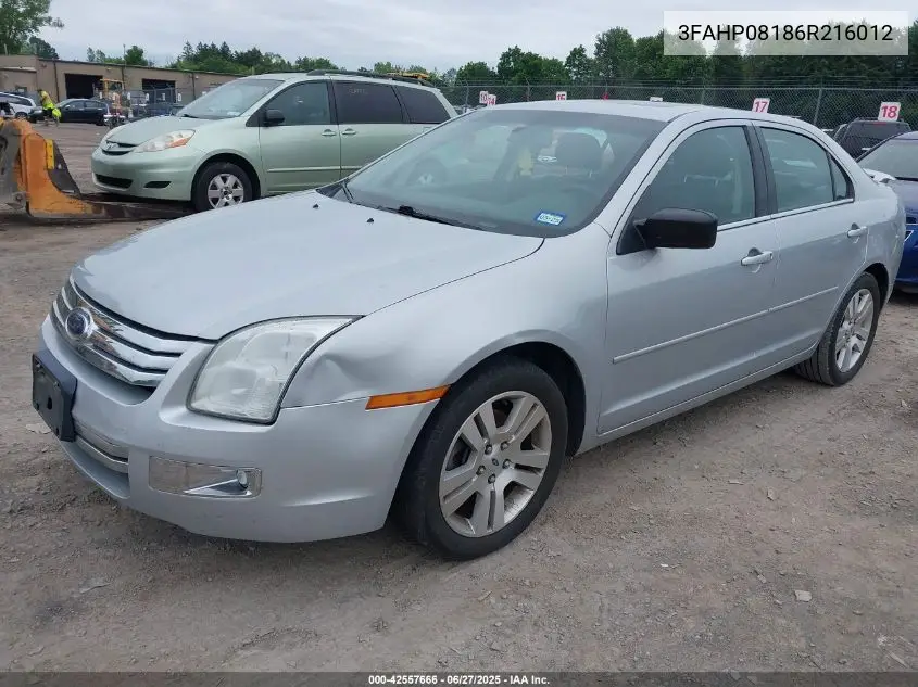 2006 Ford Fusion Sel VIN: 3FAHP08186R216012 Lot: 42557666