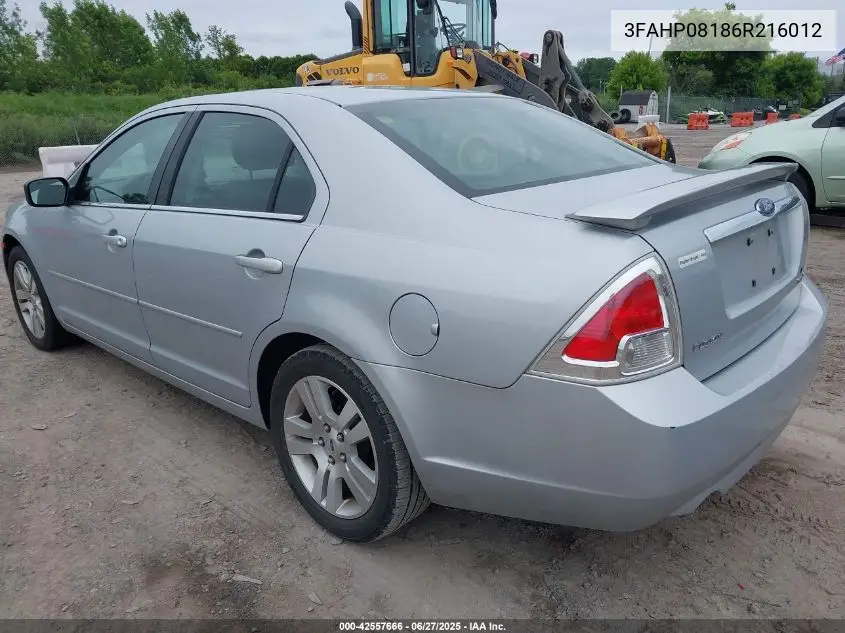 2006 Ford Fusion Sel VIN: 3FAHP08186R216012 Lot: 42557666