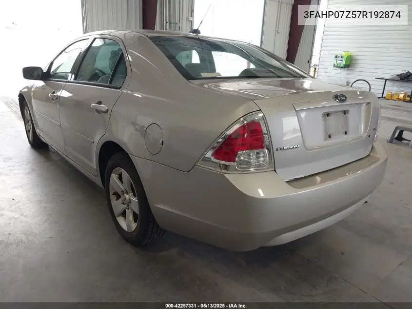 2007 Ford Fusion Se VIN: 3FAHP07Z57R192874 Lot: 42257331