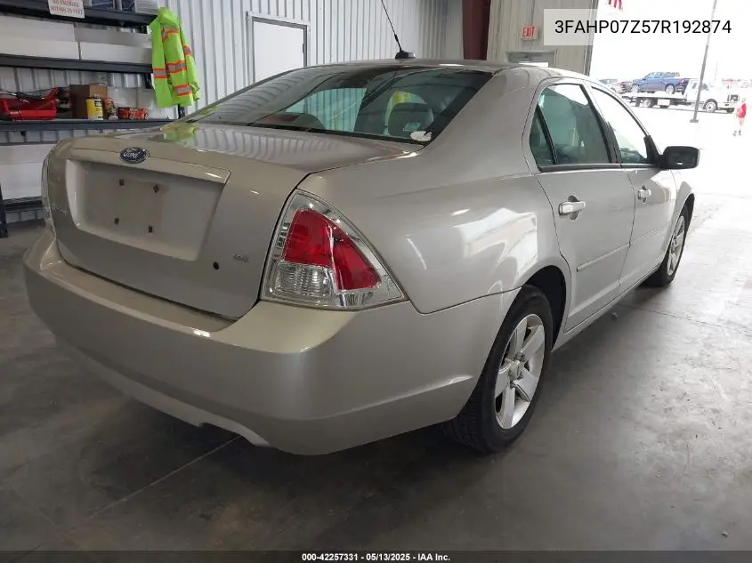 2007 Ford Fusion Se VIN: 3FAHP07Z57R192874 Lot: 42257331