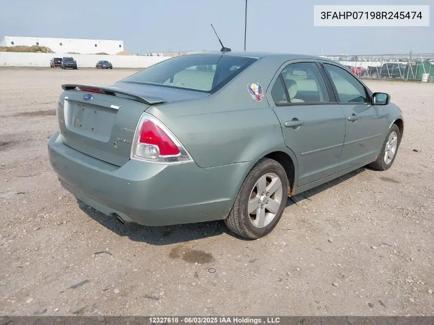 2008 Ford Fusion Se VIN: 3FAHP07198R245474 Lot: 12327618