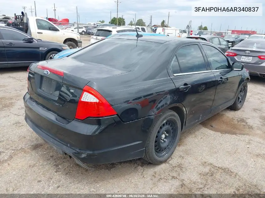 2010 Ford Fusion Se VIN: 3FAHP0HA6AR340837 Lot: 42606746