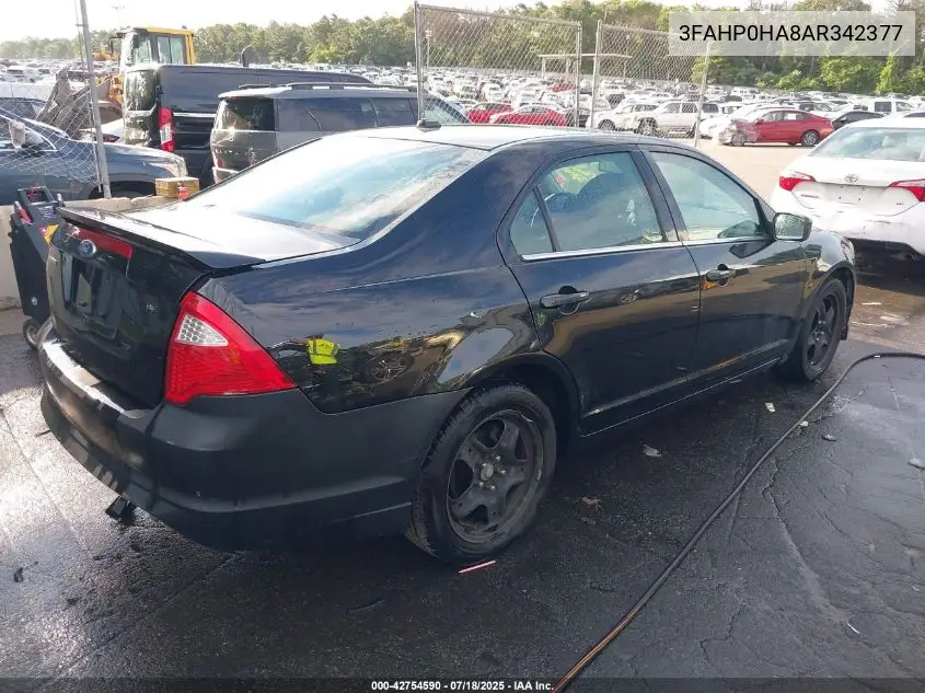 2010 Ford Fusion Se VIN: 3FAHP0HA8AR342377 Lot: 42754590