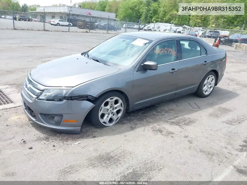 2011 Ford Fusion Se VIN: 3FAHP0HA9BR315352 Lot: 42257963