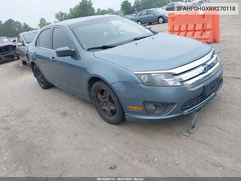 2011 Ford Fusion Se VIN: 3FAHP0HGXBR270118 Lot: 42582710