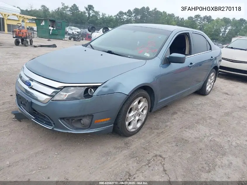 2011 Ford Fusion Se VIN: 3FAHP0HGXBR270118 Lot: 42582710