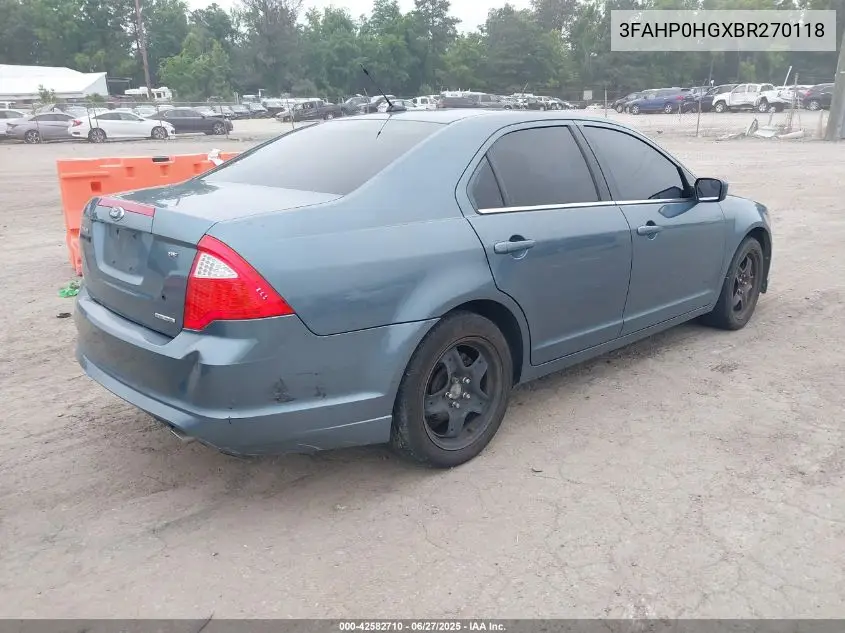2011 Ford Fusion Se VIN: 3FAHP0HGXBR270118 Lot: 42582710