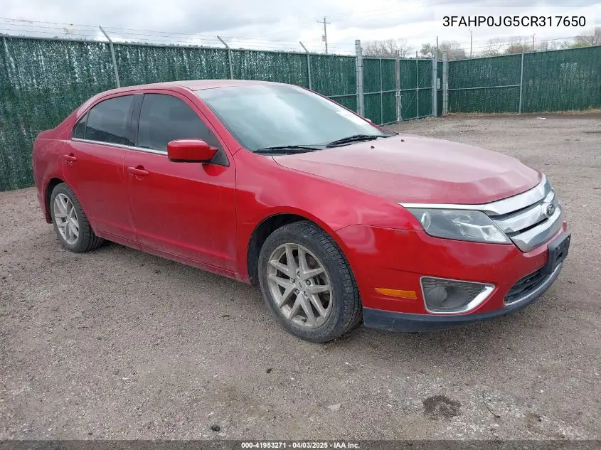 2012 Ford Fusion Sel VIN: 3FAHP0JG5CR317650 Lot: 41953271