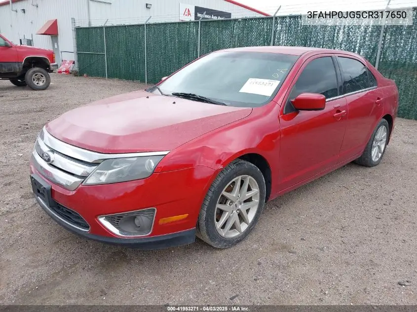 2012 Ford Fusion Sel VIN: 3FAHP0JG5CR317650 Lot: 41953271