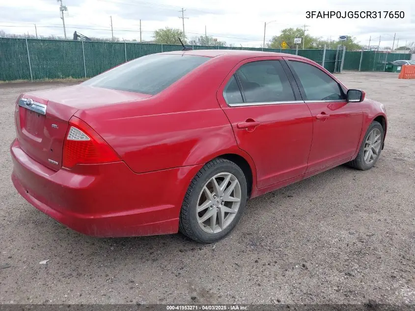 2012 Ford Fusion Sel VIN: 3FAHP0JG5CR317650 Lot: 41953271