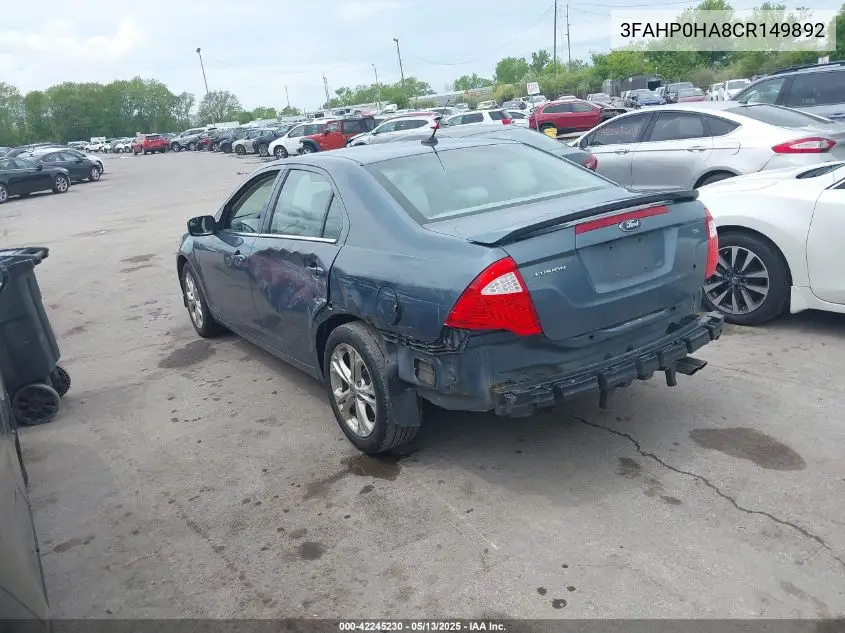 2012 Ford Fusion Se VIN: 3FAHP0HA8CR149892 Lot: 42245230