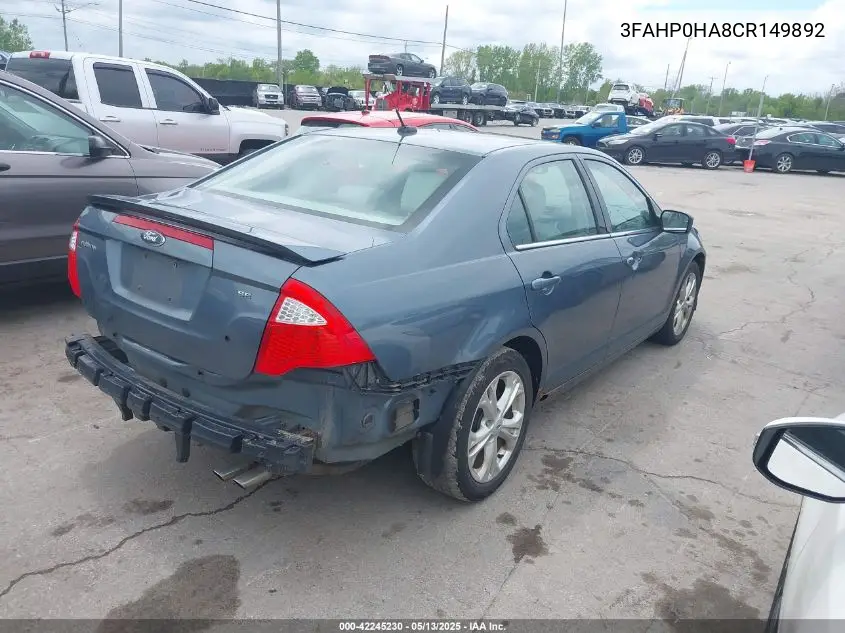 2012 Ford Fusion Se VIN: 3FAHP0HA8CR149892 Lot: 42245230