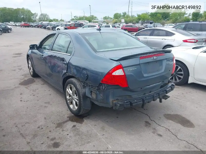 2012 Ford Fusion Se VIN: 3FAHP0HA8CR149892 Lot: 42245230