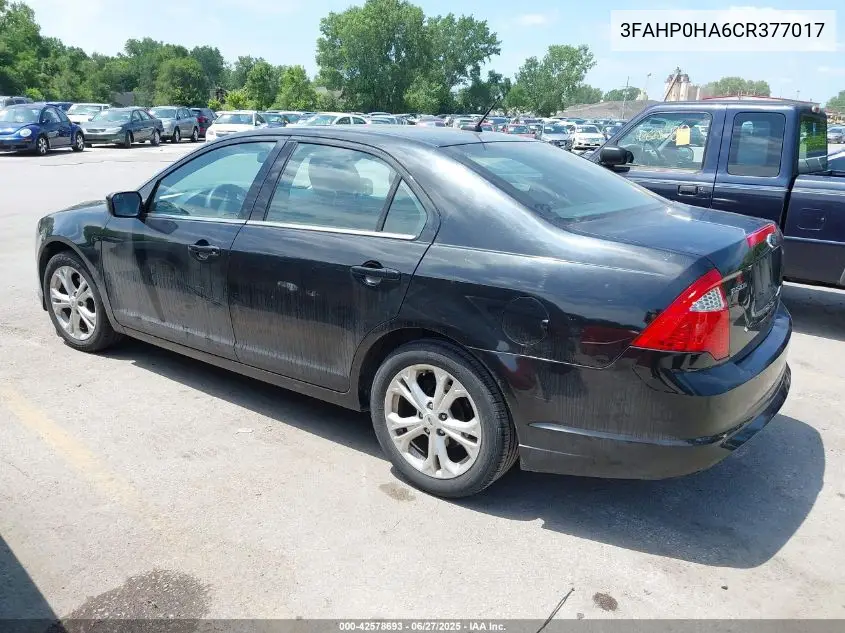 2012 Ford Fusion Se VIN: 3FAHP0HA6CR377017 Lot: 42578693