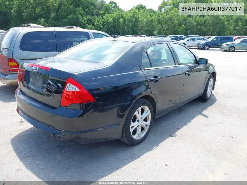 2012 Ford Fusion Se VIN: 3FAHP0HA6CR377017 Lot: 42578693