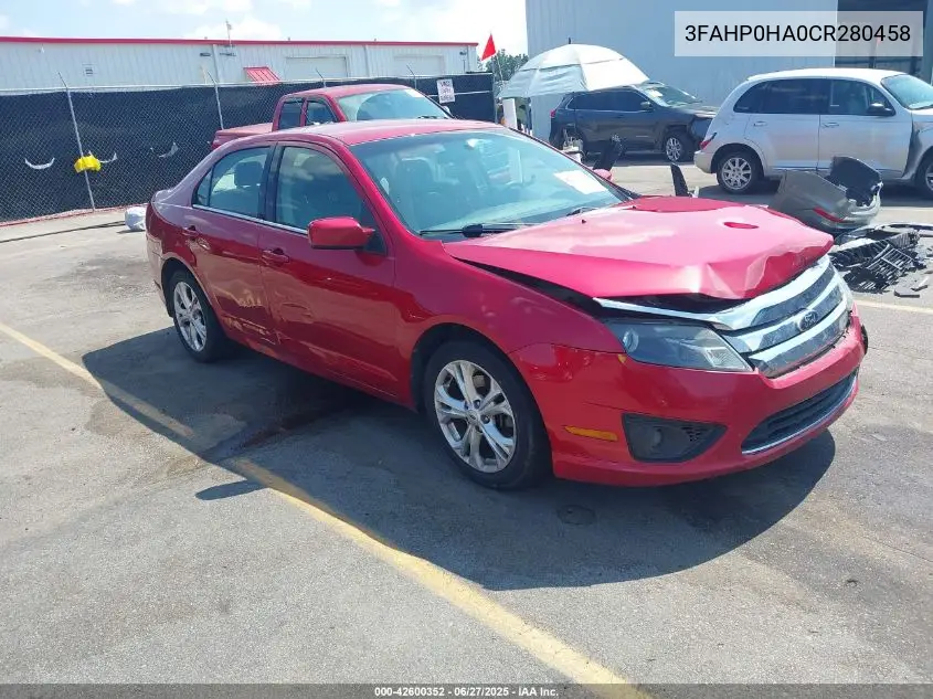 2012 Ford Fusion Se VIN: 3FAHP0HA0CR280458 Lot: 42600352