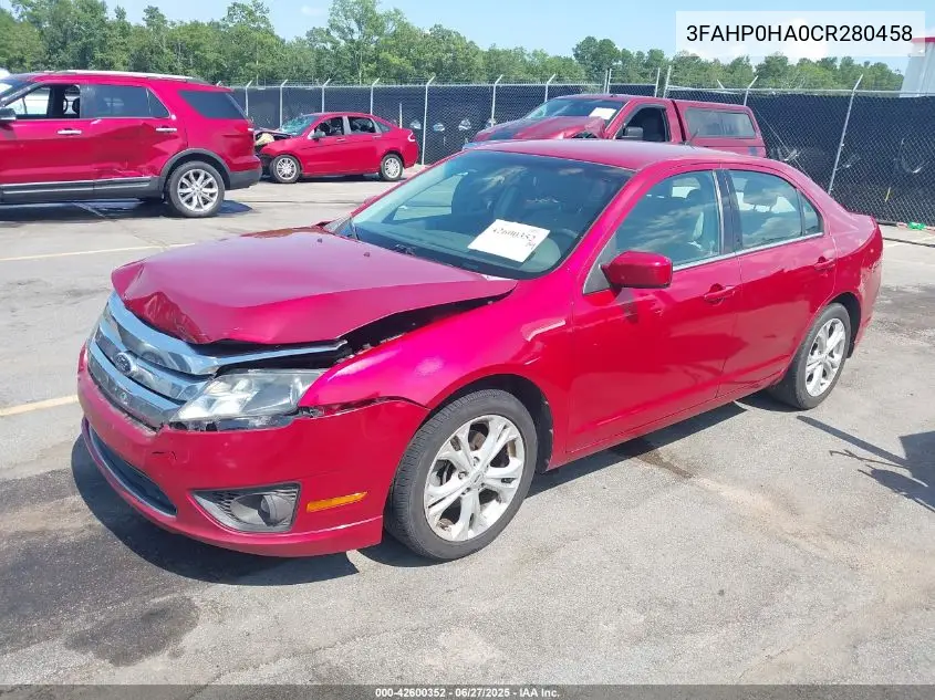 2012 Ford Fusion Se VIN: 3FAHP0HA0CR280458 Lot: 42600352